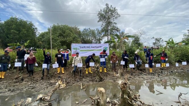 
					Foto: PHSS bersama masyarakat melaksanakan penanaman 500 bibit pohon Avicennia Alba di bantaran Sungai Jawi - Jawi dan 200 bibit pohon Glodokan Tiang (Polyalthia Longifolia) di area gate 20 PHSS Muara Badak pada Minggu (17/09). (DOK. Istimewa)