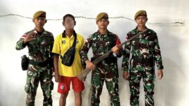 Foto: Danpos Gabma Satgas Pamtas Yonarhanud 8/MBC telah menerima satu pucuk senjata api rakitan laras panjang. (DOK. Istimewa)