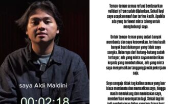 Foto: Tangkapan layar video Aldy Maldini saat meminta maaf dan tulisan permintaan maaf yang ia unggah di instagram (Dok. instagram/aldymldni)