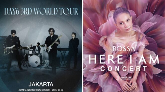 
					Poster konser Day6 (kiri), sumber: klook.com & poster konser Rossa (kanan), sumber: rossaofficial.com