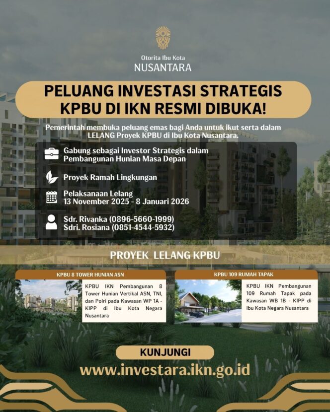 
					Foto: Otorita IKN Buka Lelang Dua Proyek KPBU Hunian ASN Melalui Platform Investara. (DOK. Humas OIKN)