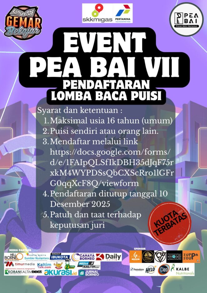 
					Foto: Poster Event Pea Bai VII, salah satunya Lomba Baca Puisi “Nusantara Ku di PPU” (Dok. Istimewa)